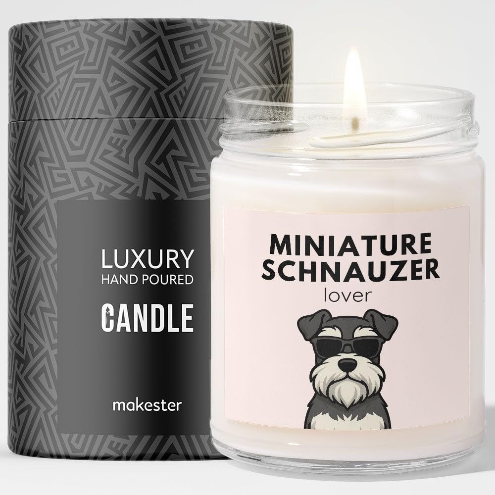 Miniature Schnauzer Gifts - Luxury Soy Wax Candle - Vanilla, Jasmine, Sugared Almond - Dogs in Shades - Makester