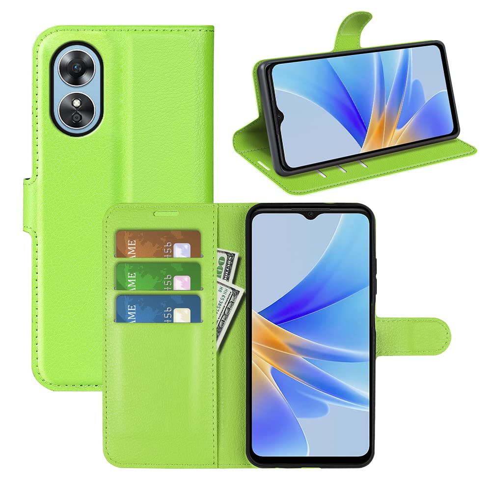 SEAHAI Cover Per Oppo A17 / A17K - Custodia Portafoglio In Pelle PU Con Supporto, Slot Per Schede E Blocco RFID - Verde - copertina