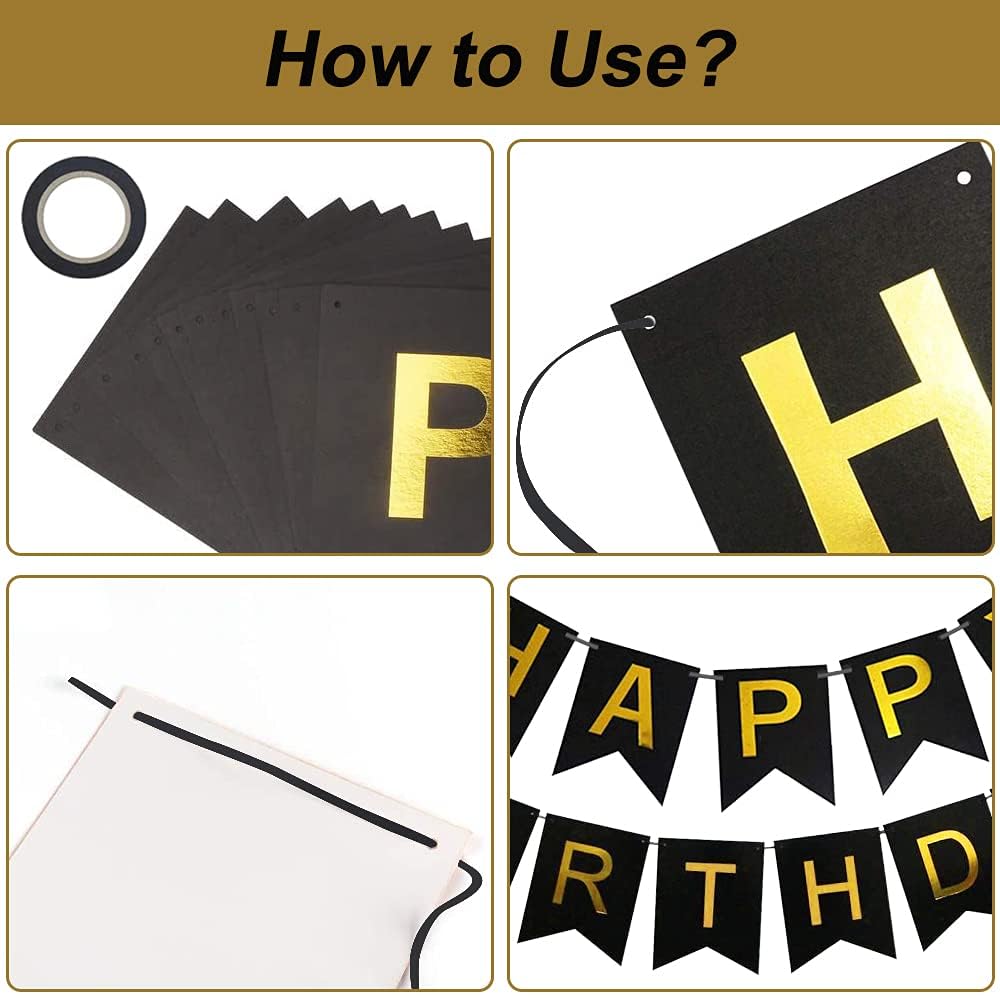 Amazon.co.jp: Happy Birthdayバナー2セット、ブラックハッピー