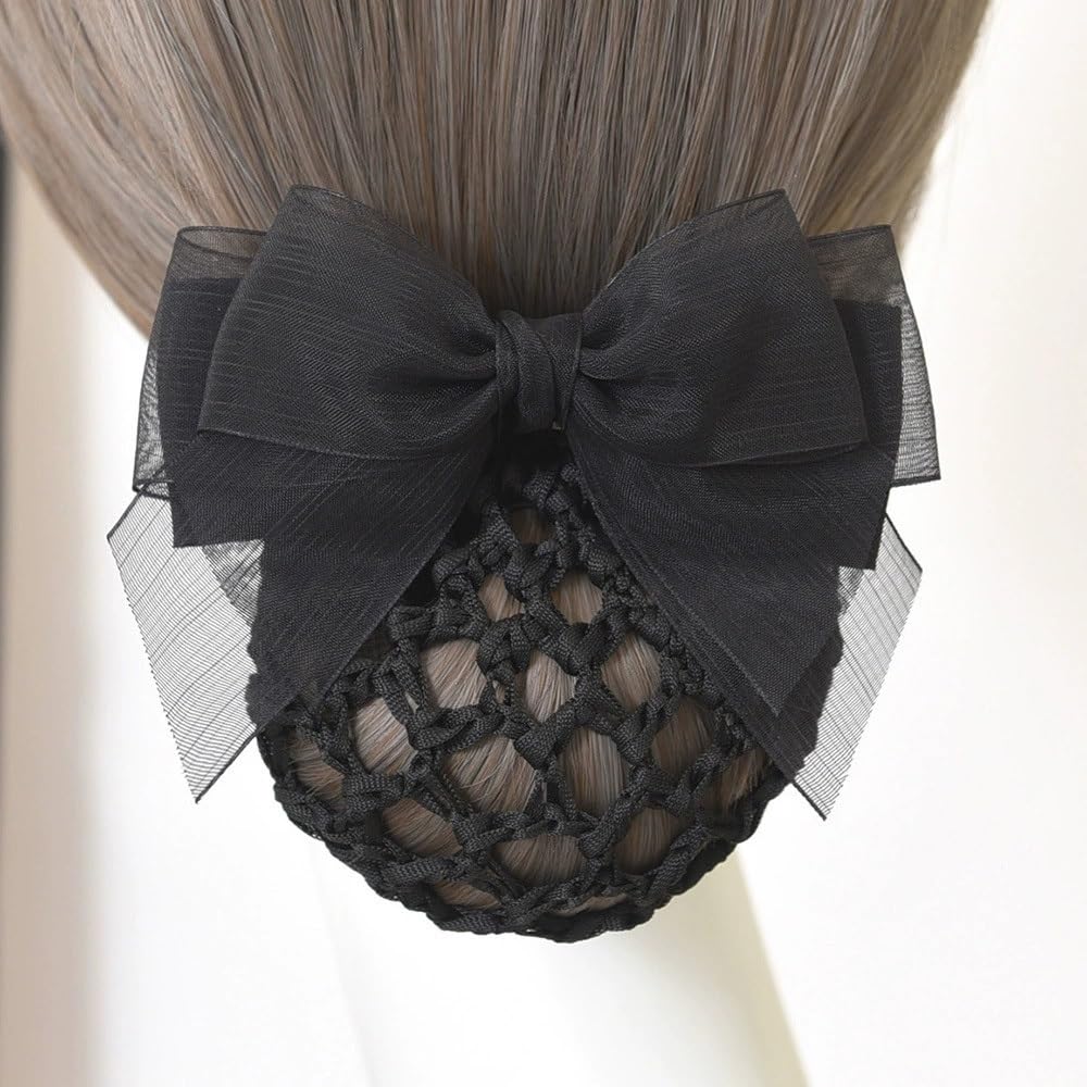 Redecilla para moño con lazo negro, red de pelo para mujer y azafata 3