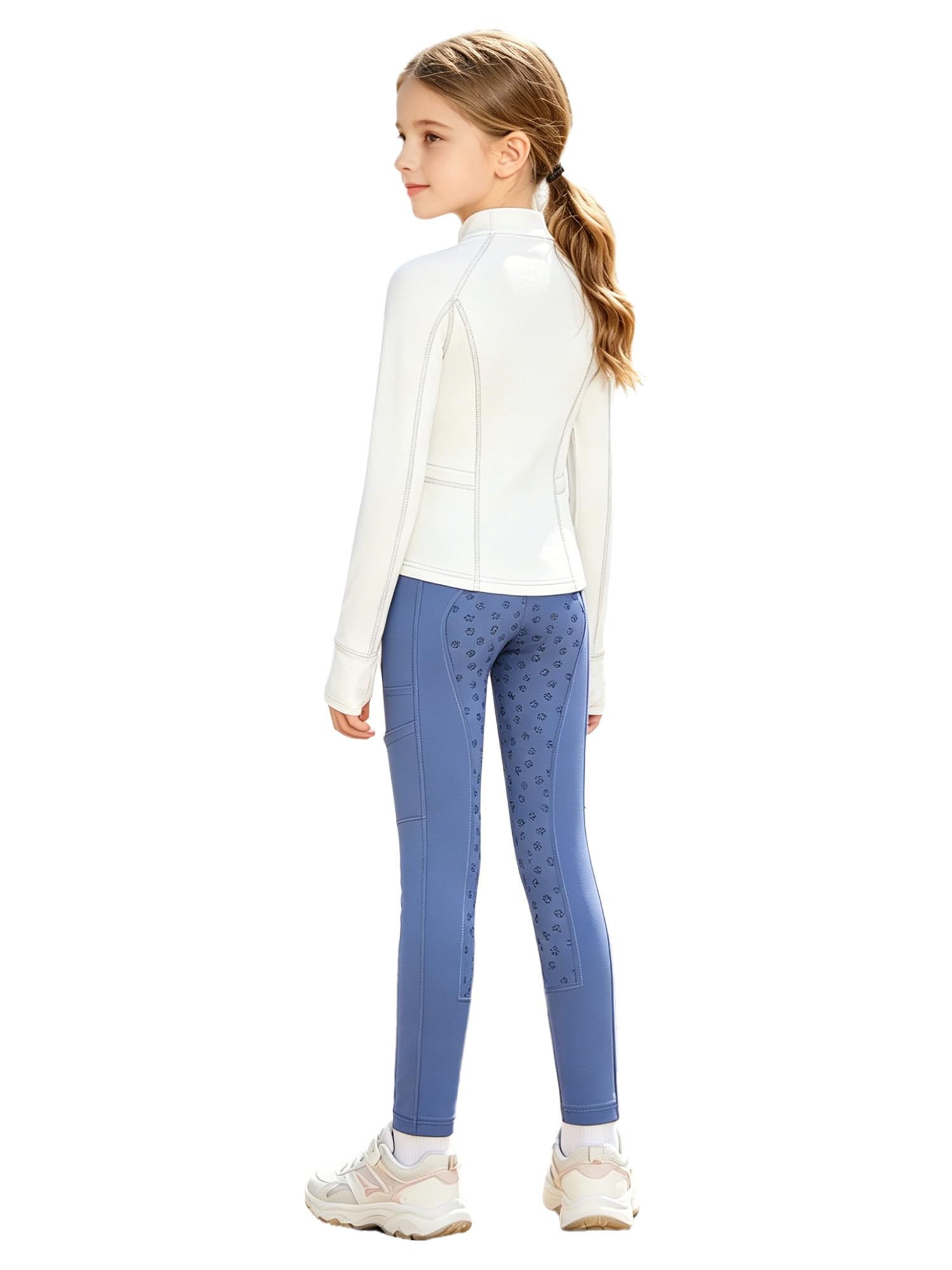 iiniim Completo Sportivo Bambina Completo Palestra Bambina Anni Leggings L'Equitazione Abbigliamento Equitazione Bambine Fitness Bianco Viola Blu 9-10 anni