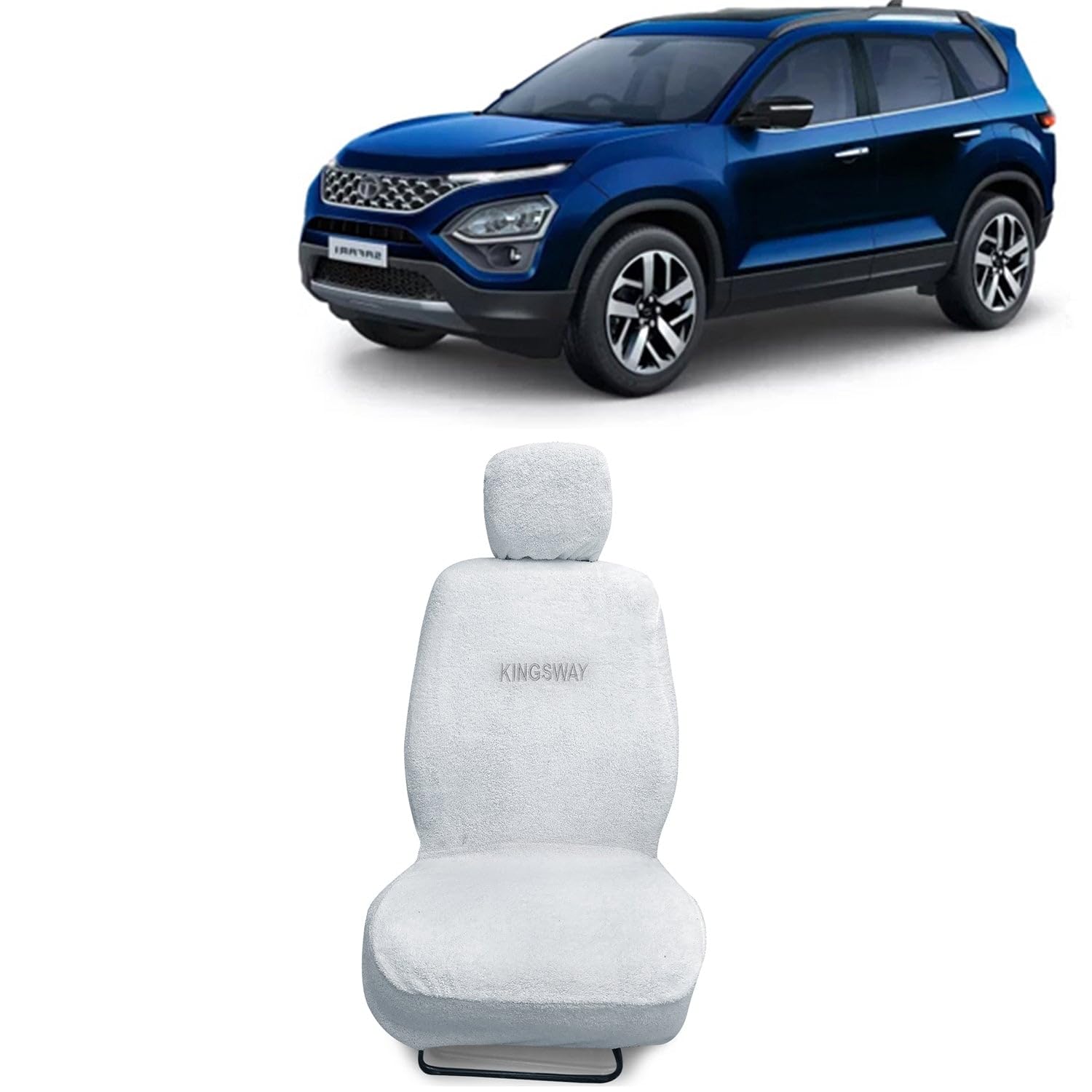Kingsway® Safari Seat Cover for (Year 2021 to 2023) All Model, Towel Fabric Car Seat Covers Compatible with Tata Safari 6 Seater, Complete Set (Car Specific Front + Rear Seat Covers), White Color