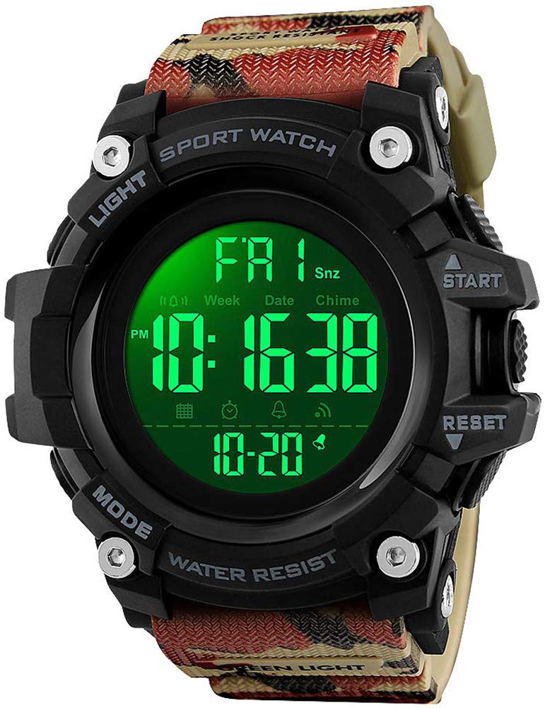 FANMIS Men's Analog Digital Waterproof Sports Watch Military Multifunction Dual Time Stopwatch Alarm Backlight 50M Water Resistant Watch (Camouflage Red)