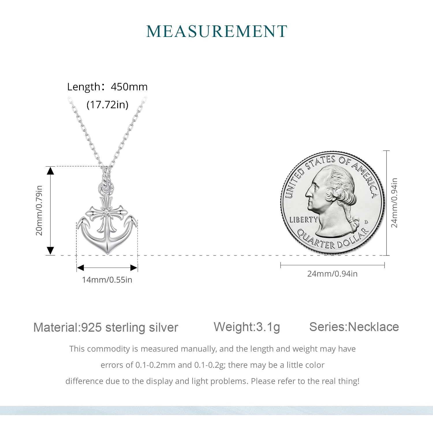 Qings Collana a Forma di Ancora in Argento Sterling 925 da Donna