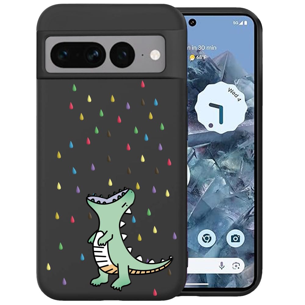 Unov Case Compatible with Pixel 7 Pro 5G with Cute Rino Rainbow Dinosaur Dragon Embossed Pattern Design Slim Protective Soft TPU Bumper Back Cover