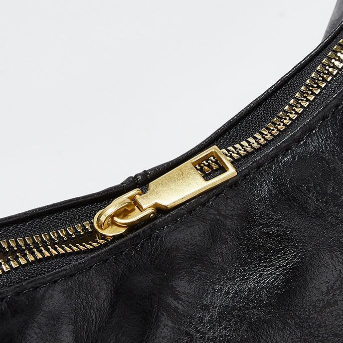 Image of Hobo Bags For Women Vintage Leather Purse Slouchy Shoulder Bag Brown Handbags (Black)