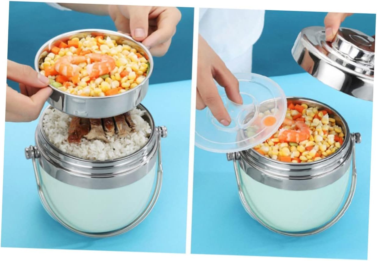 SECFOU Insulated Lunch Box for Adults Stainless Steel Double Tier 12h Heat Retention Blue