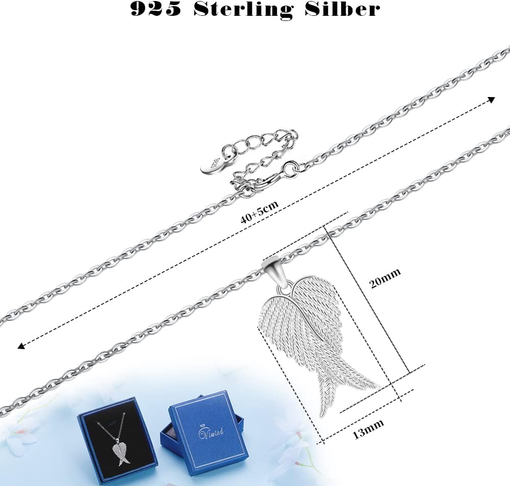 Wings Necklace 925 Sterling Silver Angel Pendant Necklace for love and free Jewelry Gift for Women with gift box - Image 6