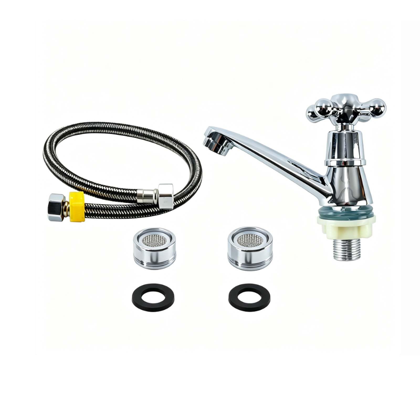 ACOLY Cold Water Tap Single Handle Bathroom Sink Tap Zinc Alloy Basin Faucet with Filter Double Head Pipe and 1/2 Inch Thread