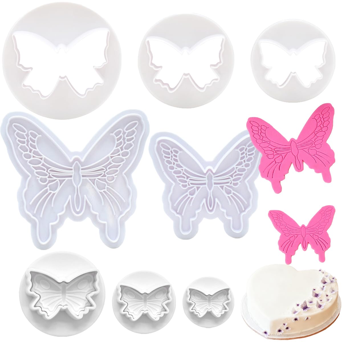 8 PCS Butterfly Plunger Cutters Fondant Cookie Cutter Butterfly Shape DIY Decorating Molds Baking Mold Tools for DIY Cookies Cake Baking Cupcake Sugarcraft Decorating