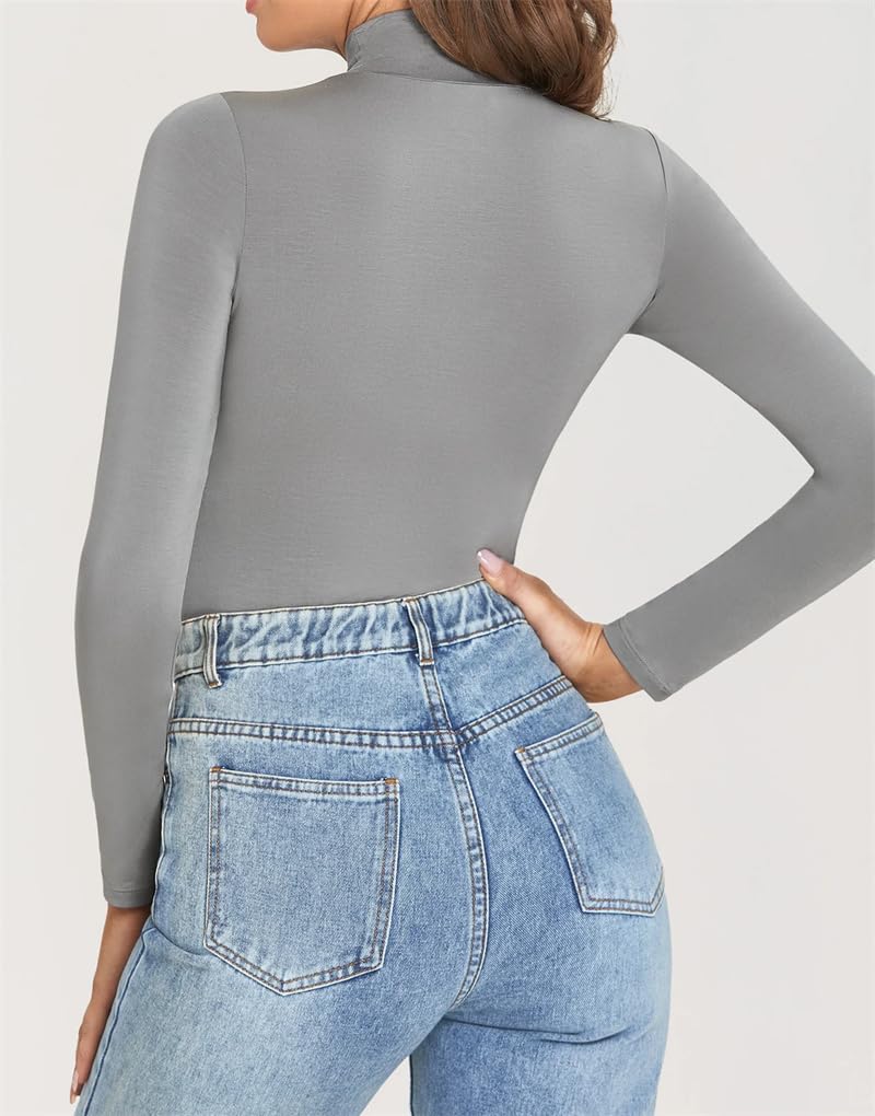 Dninmim Damen Rollkragen Langarm Bodysuit Tank Tops Shirts Solide Strampler Bodycon Stretch Jumpsuits