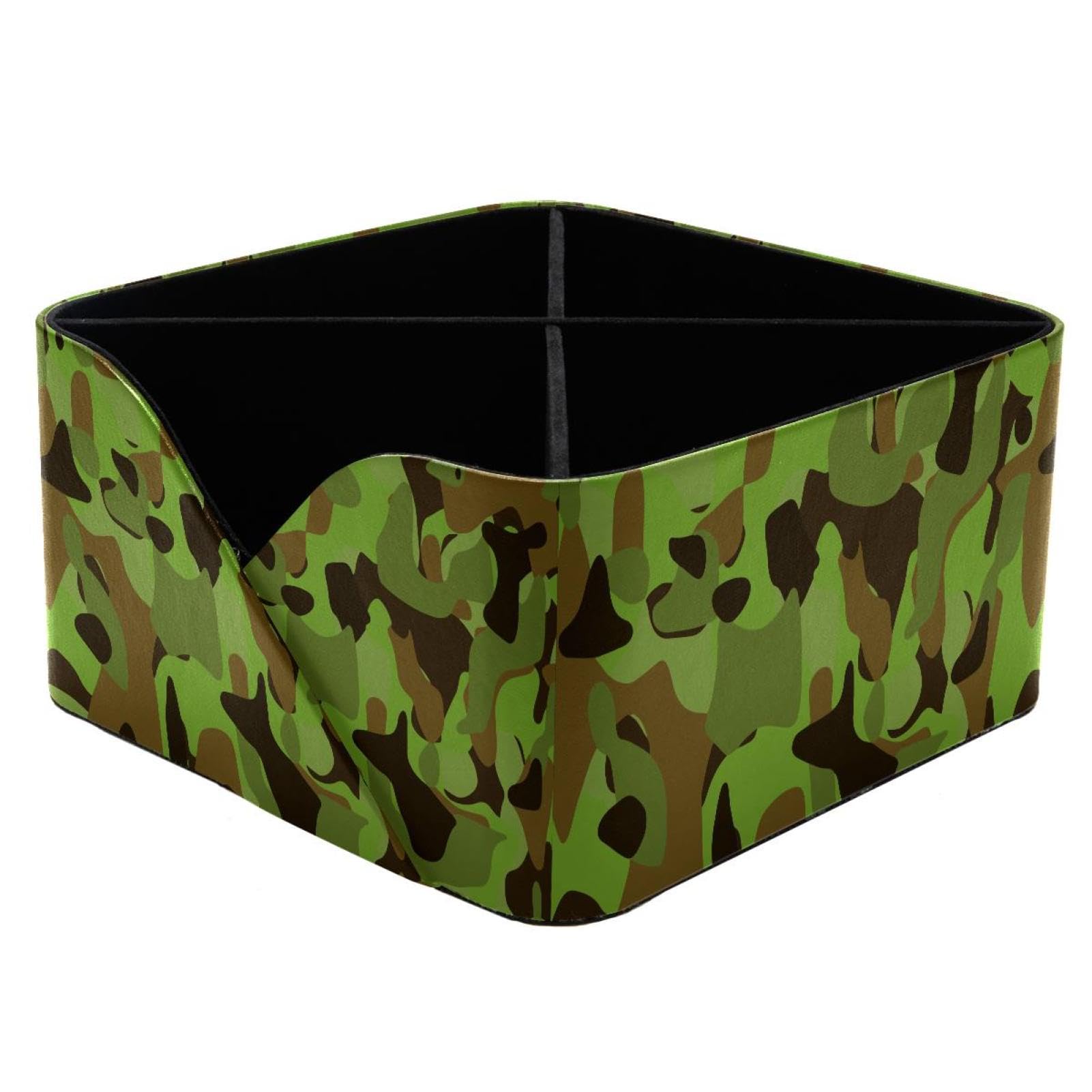 KengjuTesu Camouflage Green Desktop Organizer Pen Holder, Rectangular Pencil Cup for Office, Study and Makeup Stations