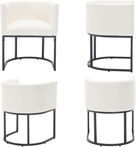 Miniatura 5 de VESCASA Silla de comedor tapizada de piel sintética con respaldo de barril, moderna silla acolchada para restaurante con marco de metal negro para