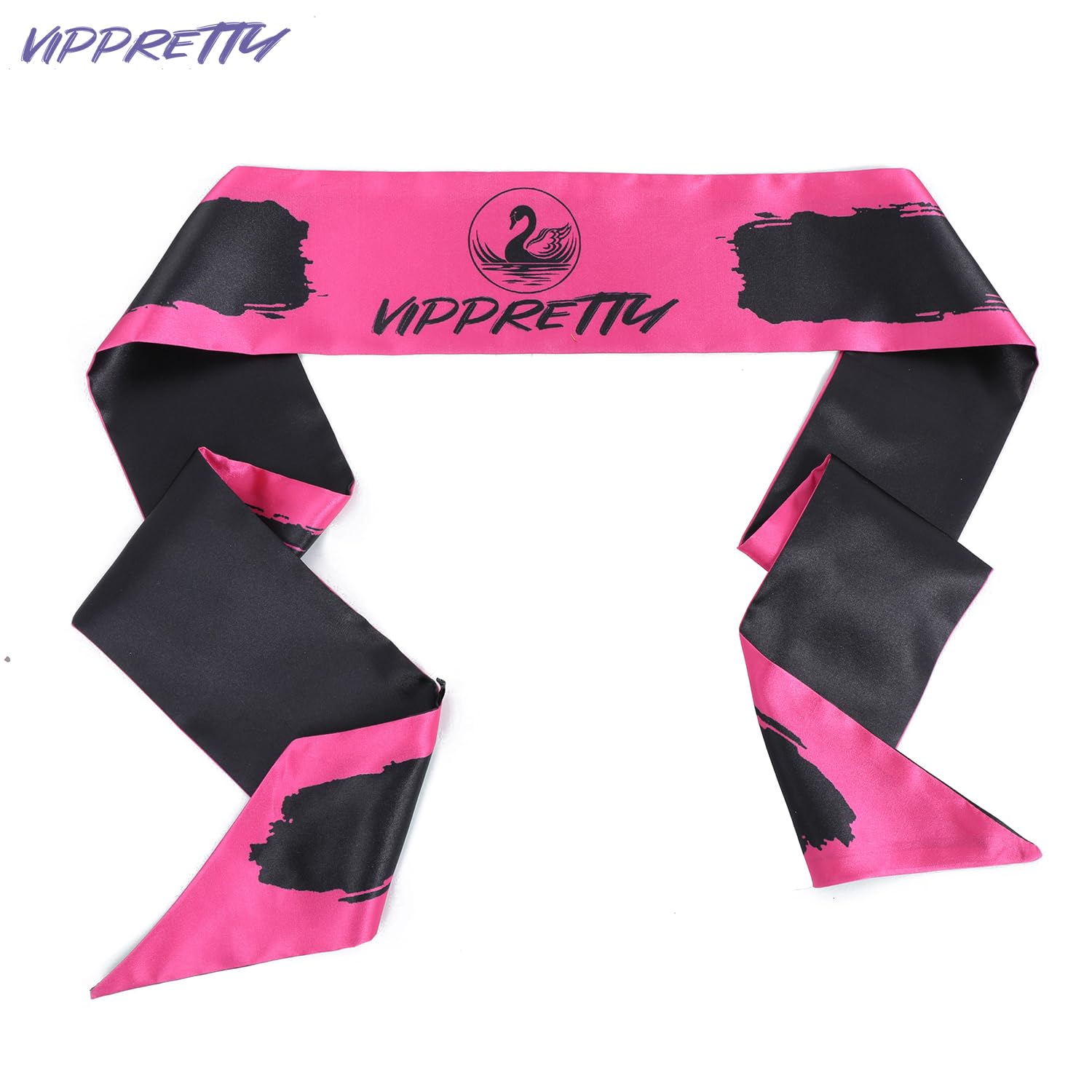 2 bufandas de satén con borde para mujer, peluca de encaje frontal, antideslizante, banda de agarre para yoga, maquillaje, facial, deportes (un lado negro, patrón de marca de un lado) longitud 60