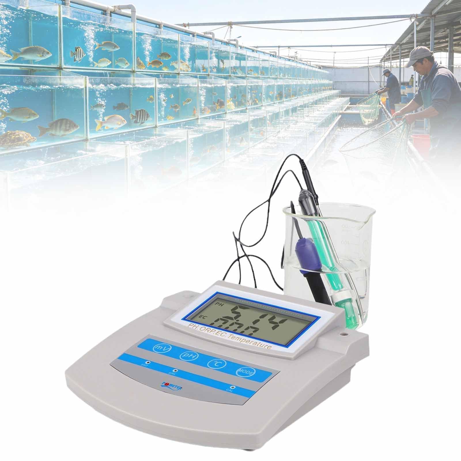 ERICAT Benchtop Water Quality Tester PH Meter, Digital Benchtop PH Meter Kit with Clear PH Value and Temperature Dual Display, Temperature Compensation Data Storage, for Aquarium Farm Fishery