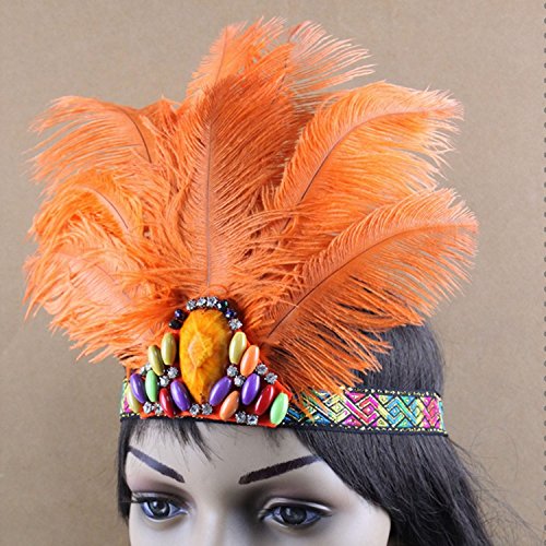 Nero Women's Handmade Indian Feather Fascinator Headband, Fascinator Headpieces for Fancy Party, Cocktail Hat with Headband (Orange)