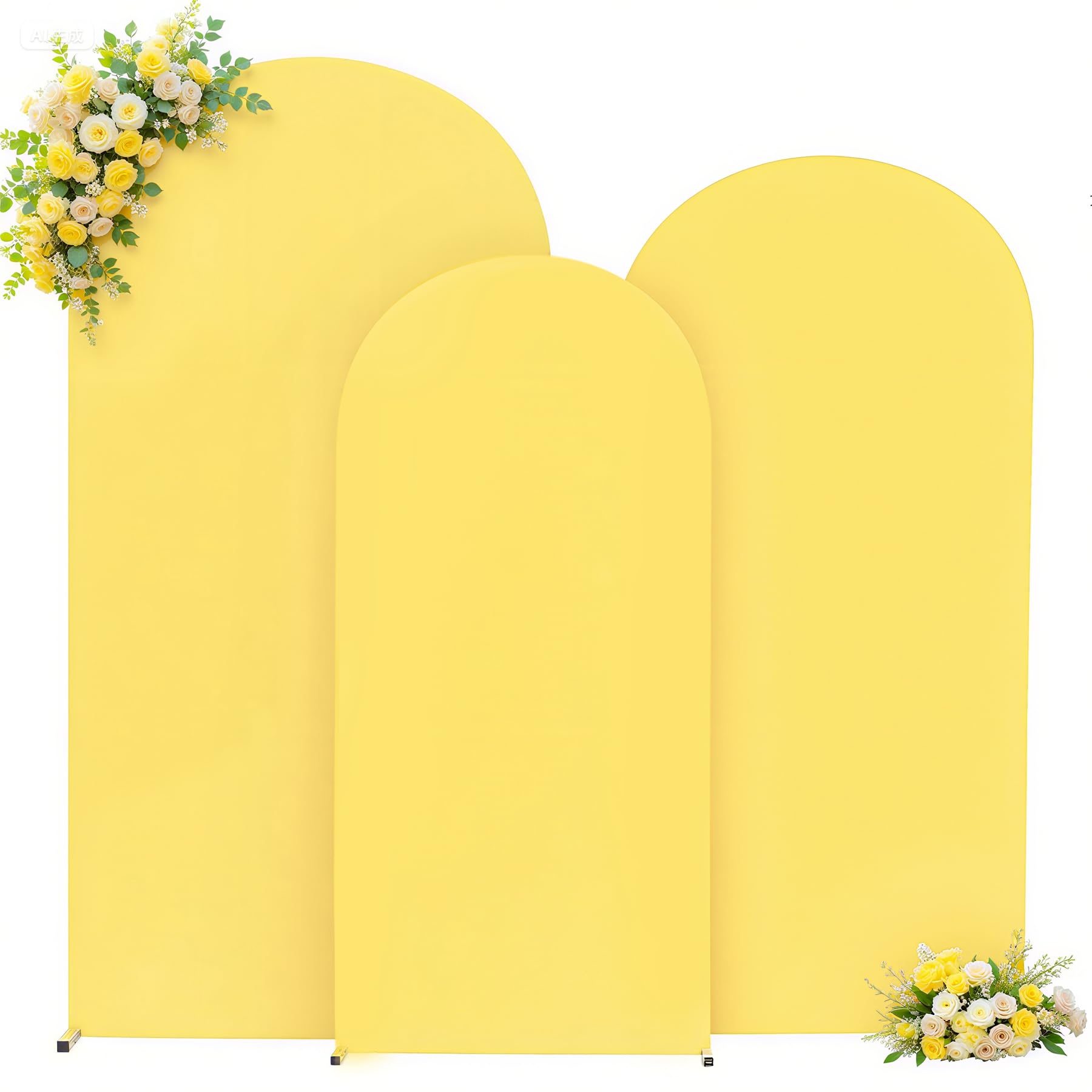 Lot de 3 housses de toile de fond en forme d'arche jaune de 2,2 m, 2 m, 1,8 m, extensibles pour fête de mariage, fête prénatale, anniversaire, photographie en élasthanne, rideaux décoratifs