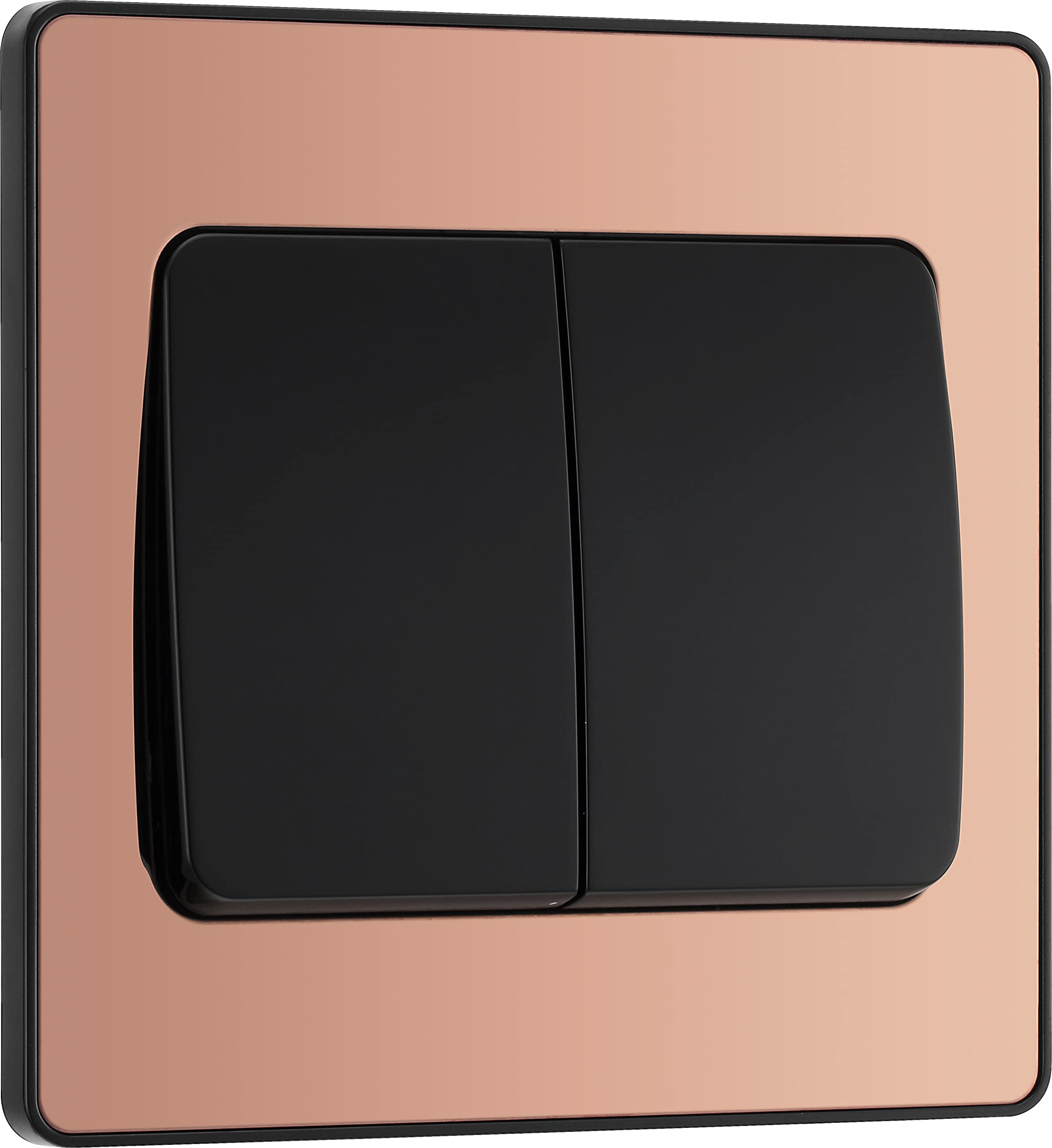 BG Electrical Double Wall Light Switch, Wide Rocker, 2 Way, Screwless Front Plate, Round Edges, Evolve, Polished Copper, 20A, 16AX, PCDCP42WB