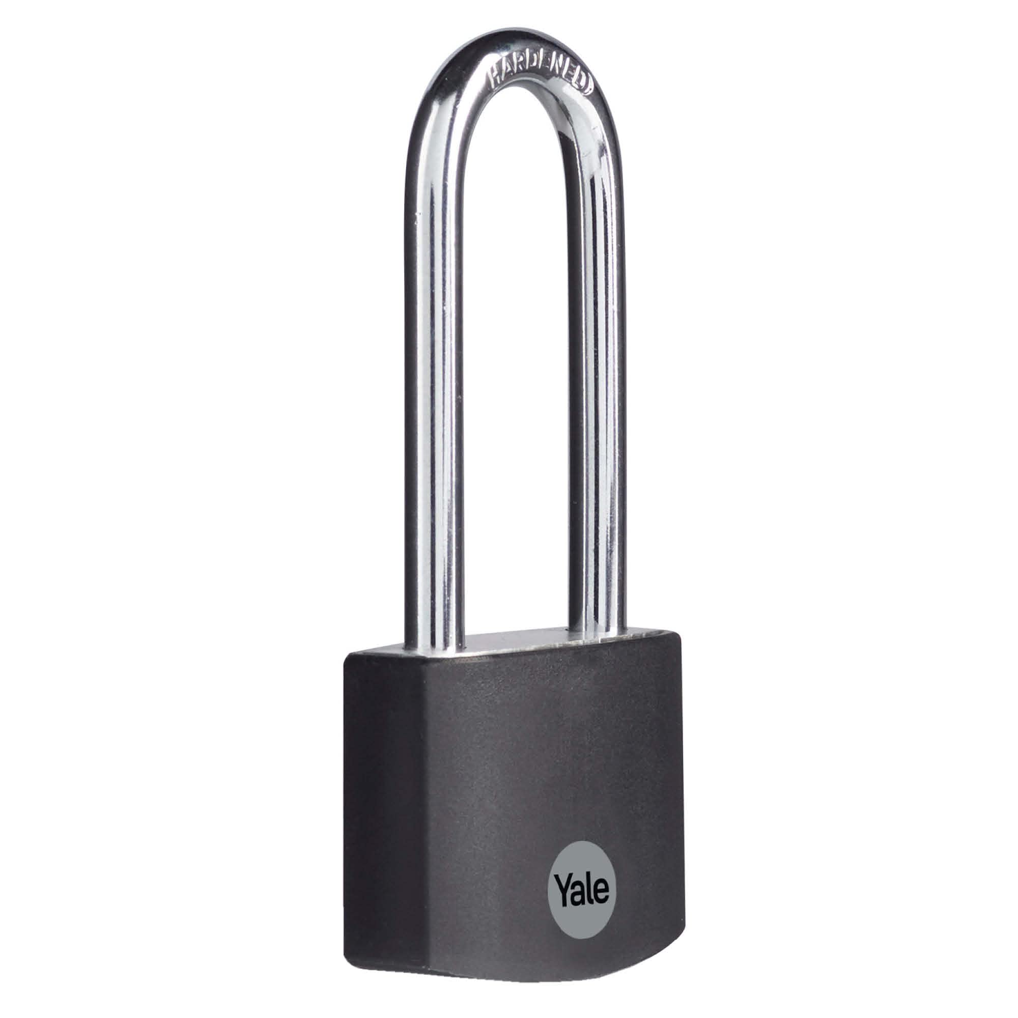 YaleYE3B/38/156/1/BK Standard Security 38mm Aluminium Padlock with Long Shackle - Black - Long Hardened Steel Shackle - 3 Keys