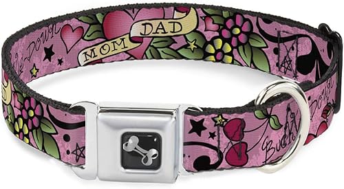 Miniatura 1 de Collar de perro hebilla de cinturón de seguridad mamá papá rosa 9 a 15 pulgadas 1.0 pulgadas de ancho (DC-W31317-S)