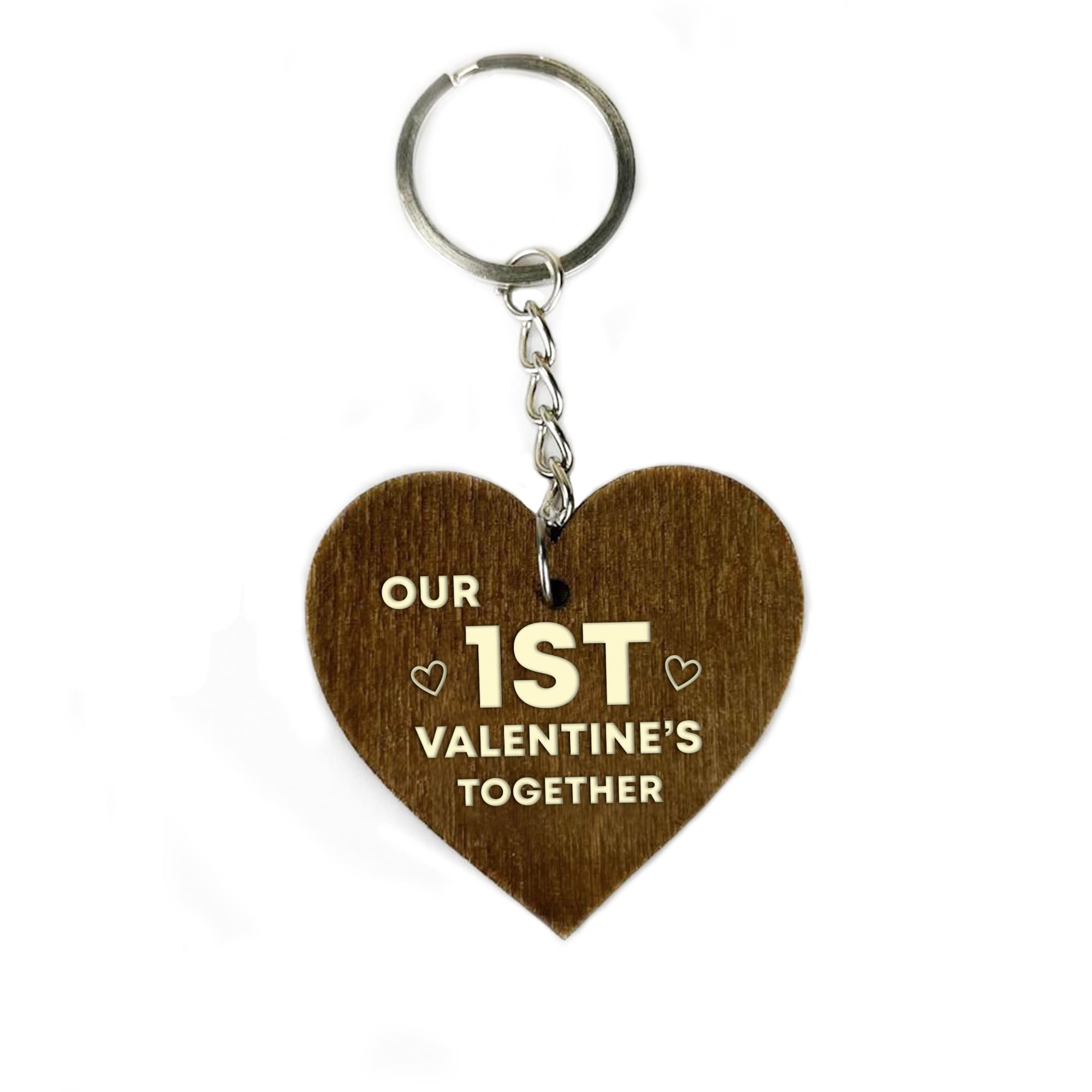 RED OCEAN 1st Valentines Day Gift Wood Keyring Valentines Gift For Him Her Present Keyring Gift For Girlfriend Boyfriend