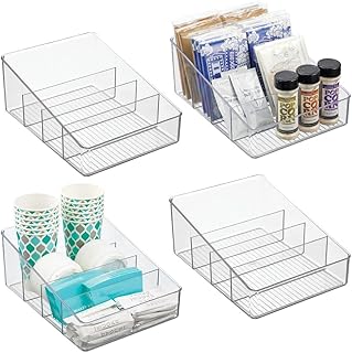 mDesign Organizer do Kuchni z 4 Przegródkami – Praktyczny Organizer na Przyprawy i Dodatki do Pieczenia – Uniwersalne Pojemniki do Przechowywania Akcesoriów Kuchennych – 4-pack – Przezroczysty