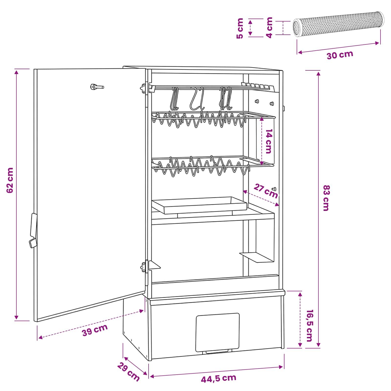 Forno affumicatore 3 pezzi 44,5 x 29 x 83 cm in acciaio zincato