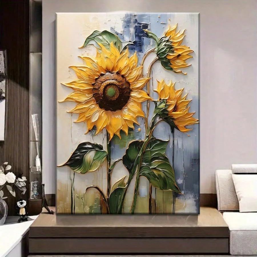 Tableau sur toile tournesol créatif grand format 60 x 90 cm sans cadre