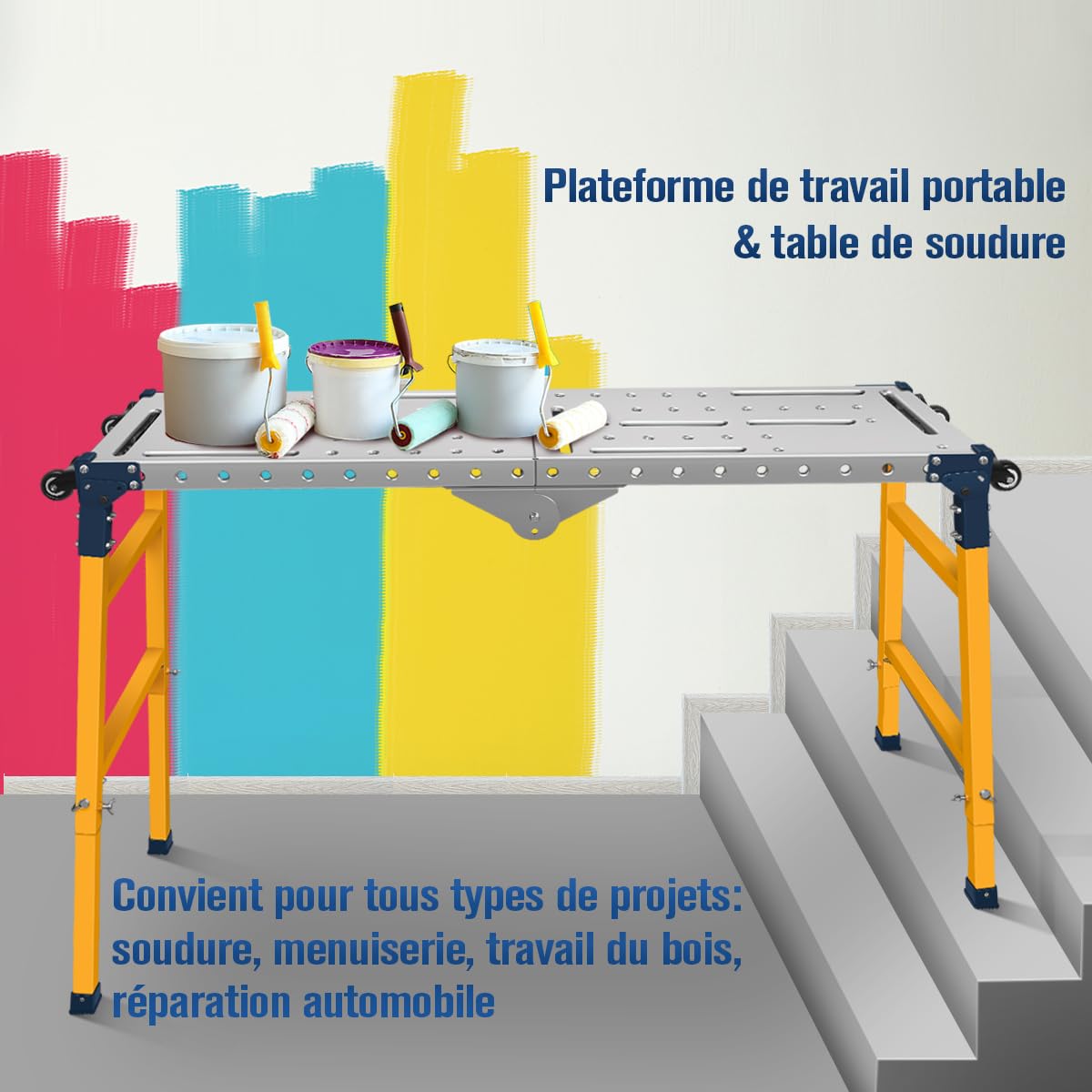 Plateforme de Travail Portable Multifonctionnelle 2 en 1 | Table De Soudure Pliable Capacité de Charge de 500 kg | 36x140cm Plateau de Table Galvanisé