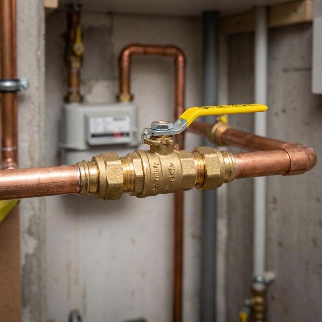 Suinga Llave de Paso Latón Gas 3/4'' 25mm | Válvula Bola Homologada para GAS Canalizado | PN5 | Válvula Palanca 3/4'' Macho Fontanería | Válvula EM Montante 3/4'', dorado