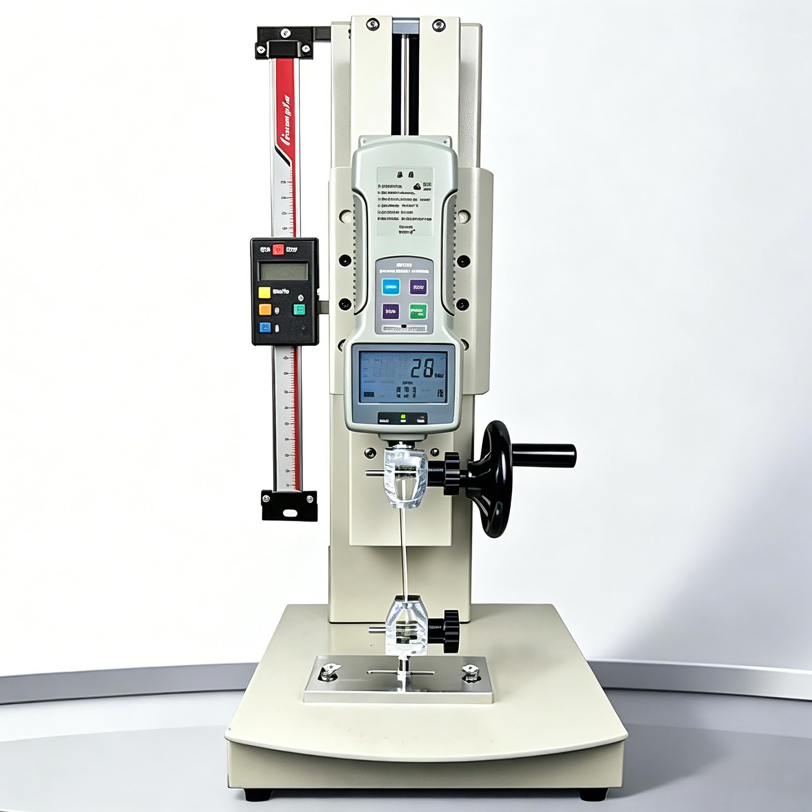 Vertical Force Test Bench,10N-2000N Tensile Compression Testing Machine,Hand Wheel Operated,Stroke 300mm, Display Clear,for Laboratory Tension, Pressure, Destructive Testing 1000N-WithRuler