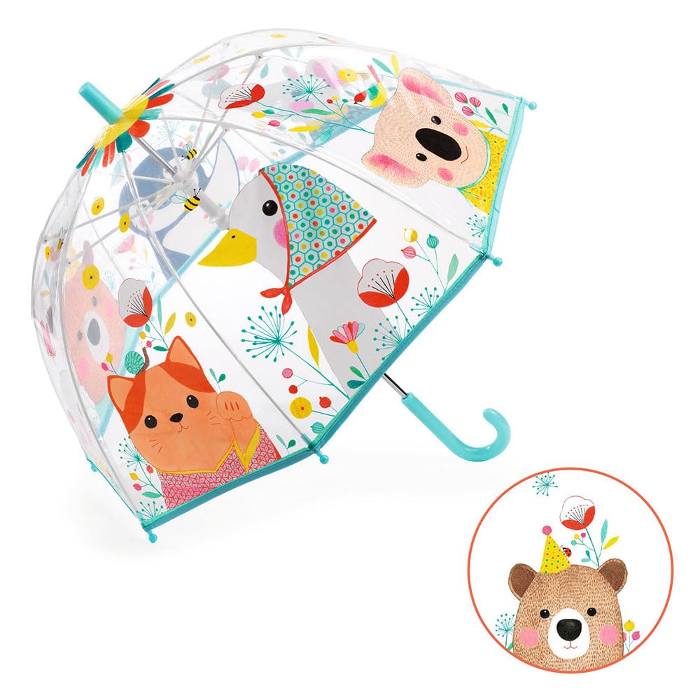 Djeco DD04718 Paraguas para niños Naturaleza | con animales de colores | Paraguas transparente multicolor