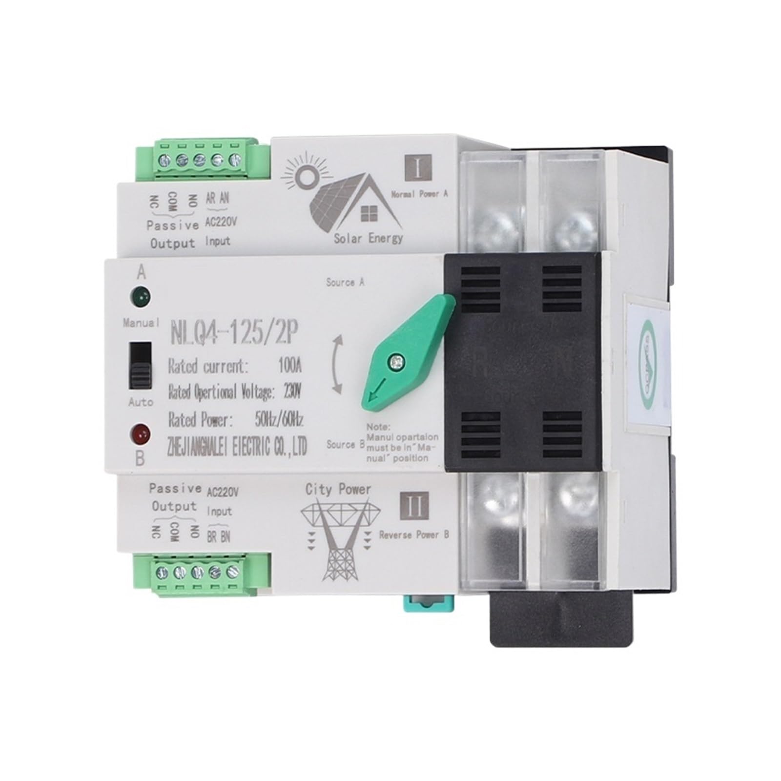 Automatischer Umschalter mit doppelter Leistung Photovoltaik-Millisekunden-Level-Switching unterbrechungsfreier Dual-Power-Automatik-Transferschalter NLQ4-125/2P 100A 63A(Photovoltaic 3P 80A)