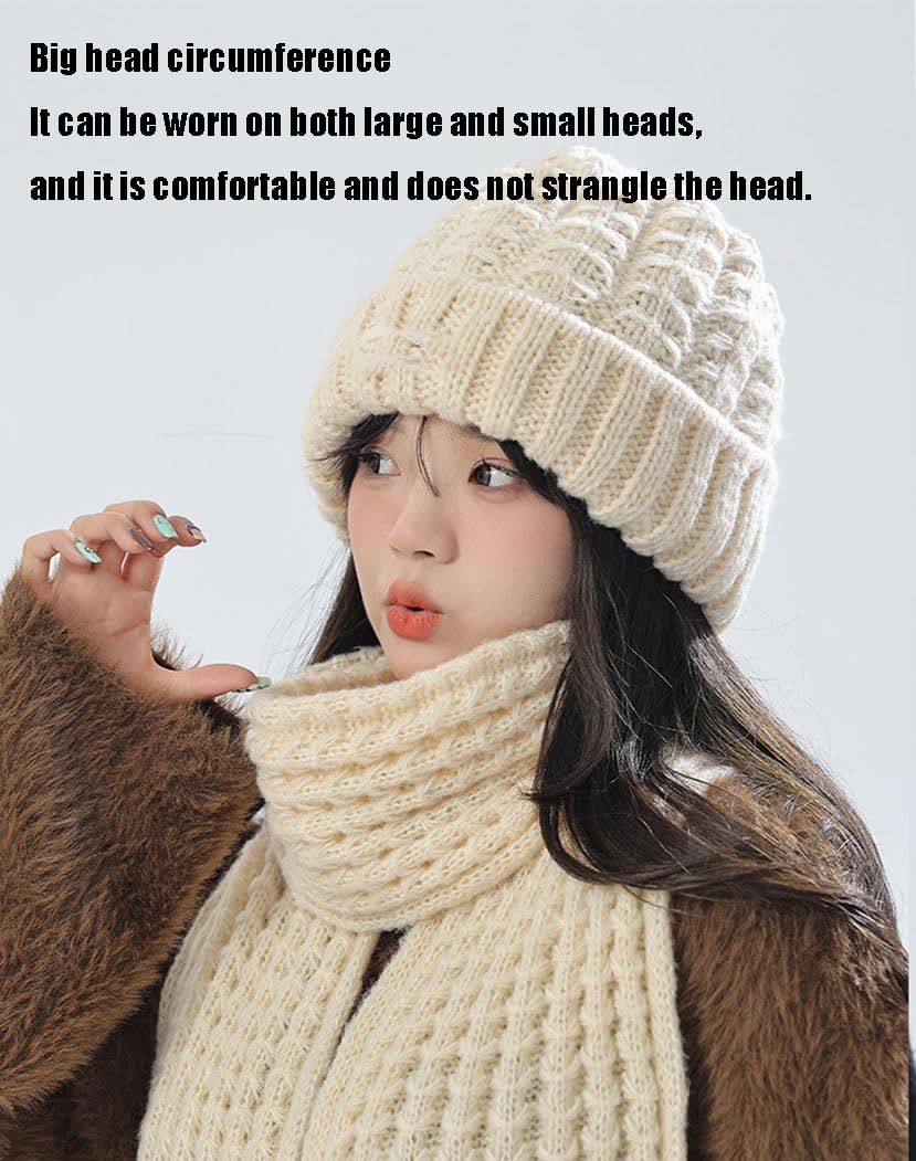 Aisaving Sciarpa per Cappello Lavorata a Maglia da Donna Set Cappello da Berretto con PON PON all'Uncinetto Caldo e Caldo con Fodera in Pile, Rosso