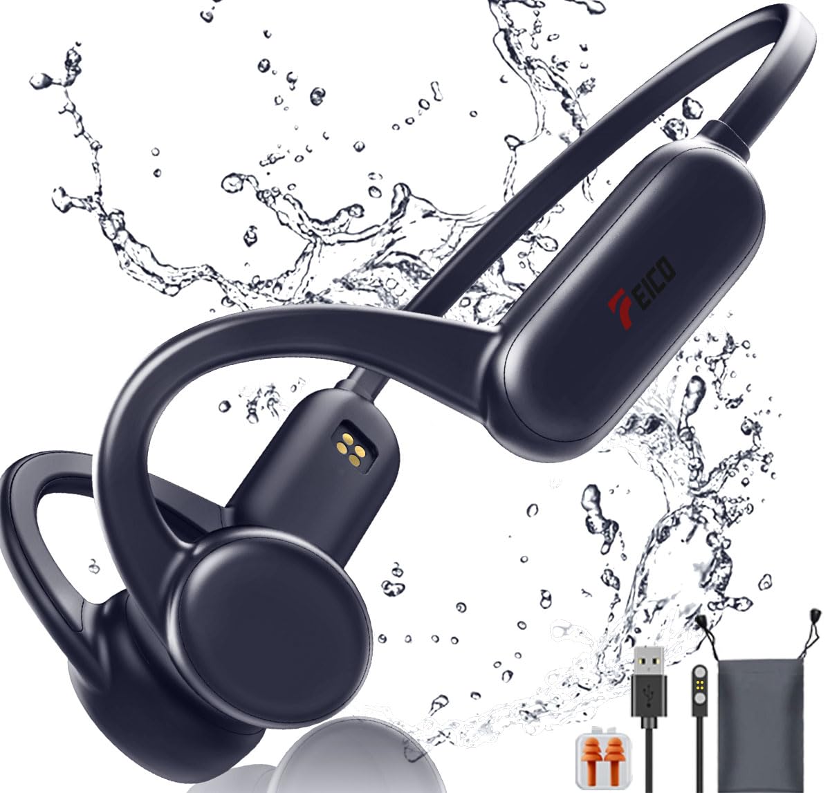 Bone Conduction Headphones, Bluetooth 5.3 Open-Ear Headphones with Mic | MP3 Mode Built-in 32GB & 10Hrs Playtime, IP68 Waterproof Bone Conduction for Running, Cycling, Walking (Blue)