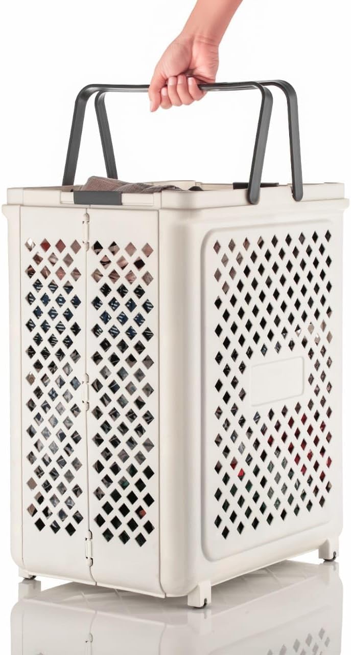 Plastic Laundry Basket with Wheels and Handle Foldable Laundry Hamper Versatile Portable Storage Basket Durable and Practical for Laundry and Bathroom (Pack Of 1)