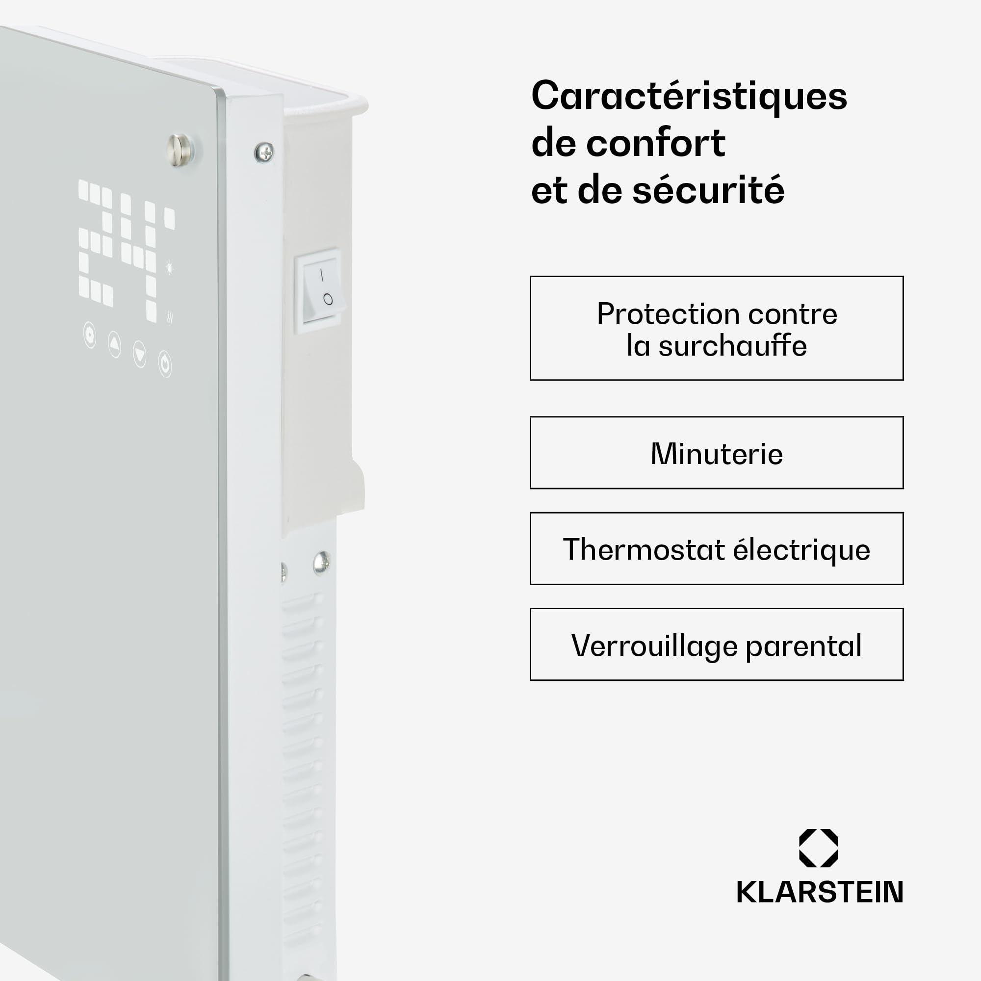 Klarstein Radiateur Electrique Mobile, Chauffage Electrique Mural Intelligent 2000W à Faible Consommation d'Energie pour Maison, Salle de Bain, Silencieux,Thermostat, Roulettes