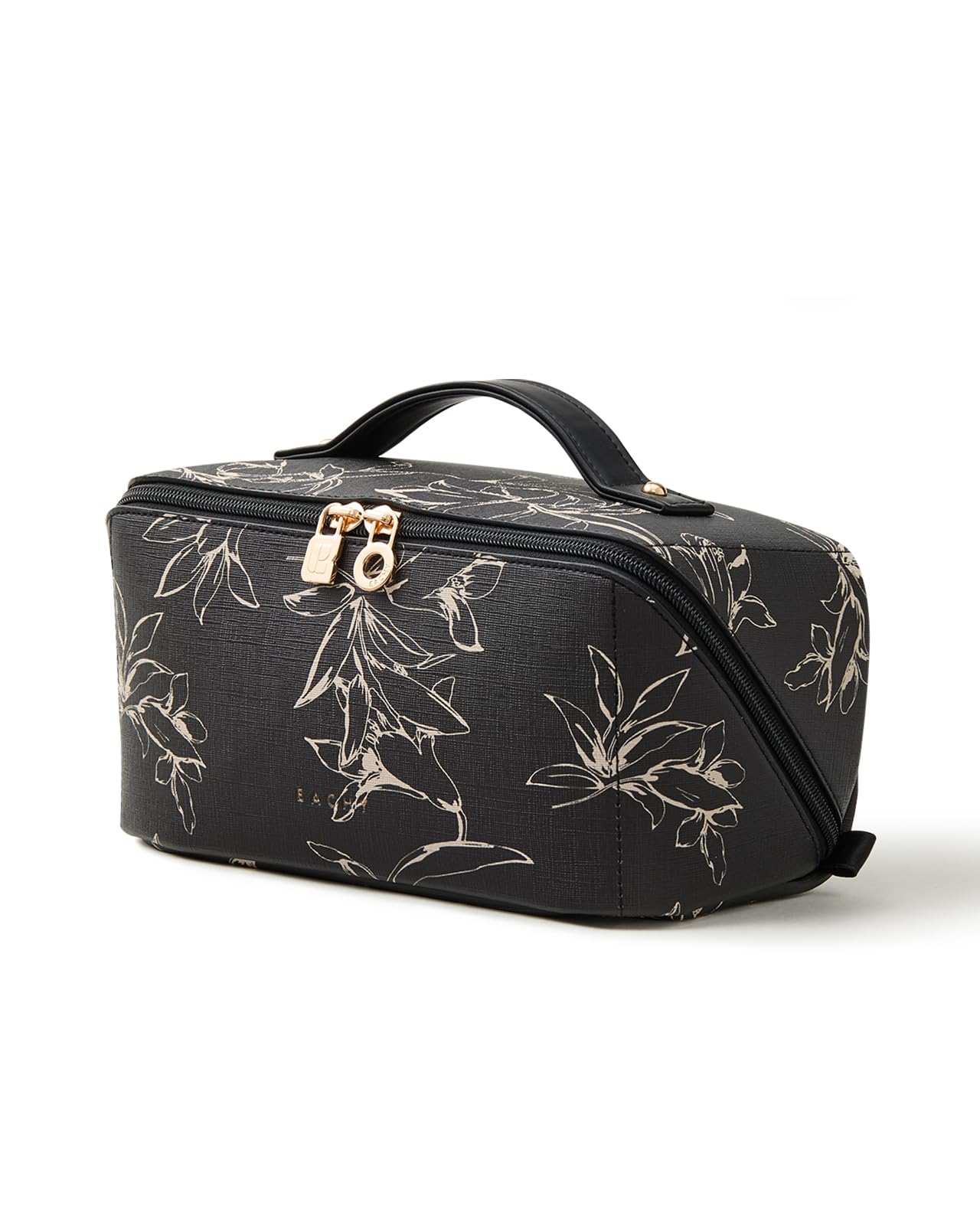 EACHY Travel Makeup Bag, Floral Cosmetic Bag for Women, Black, Medium
