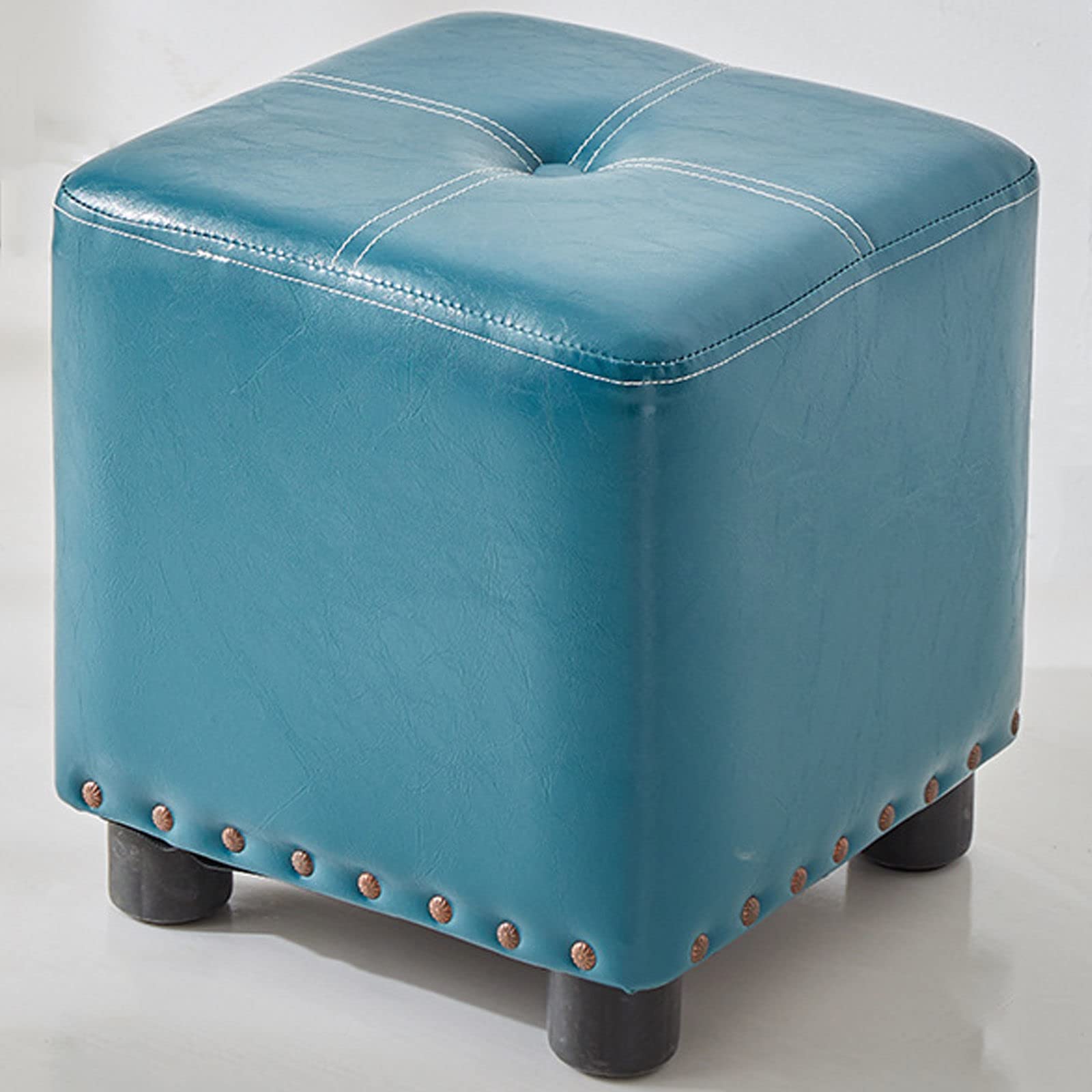 LMMIAOZ Deep Wine Square Ottoman Footrest, Soft Leather Pouf for Adults, Stackable Portable Foot Stool, Cushioned Seat for Living Room & Bedroom - 13.8"