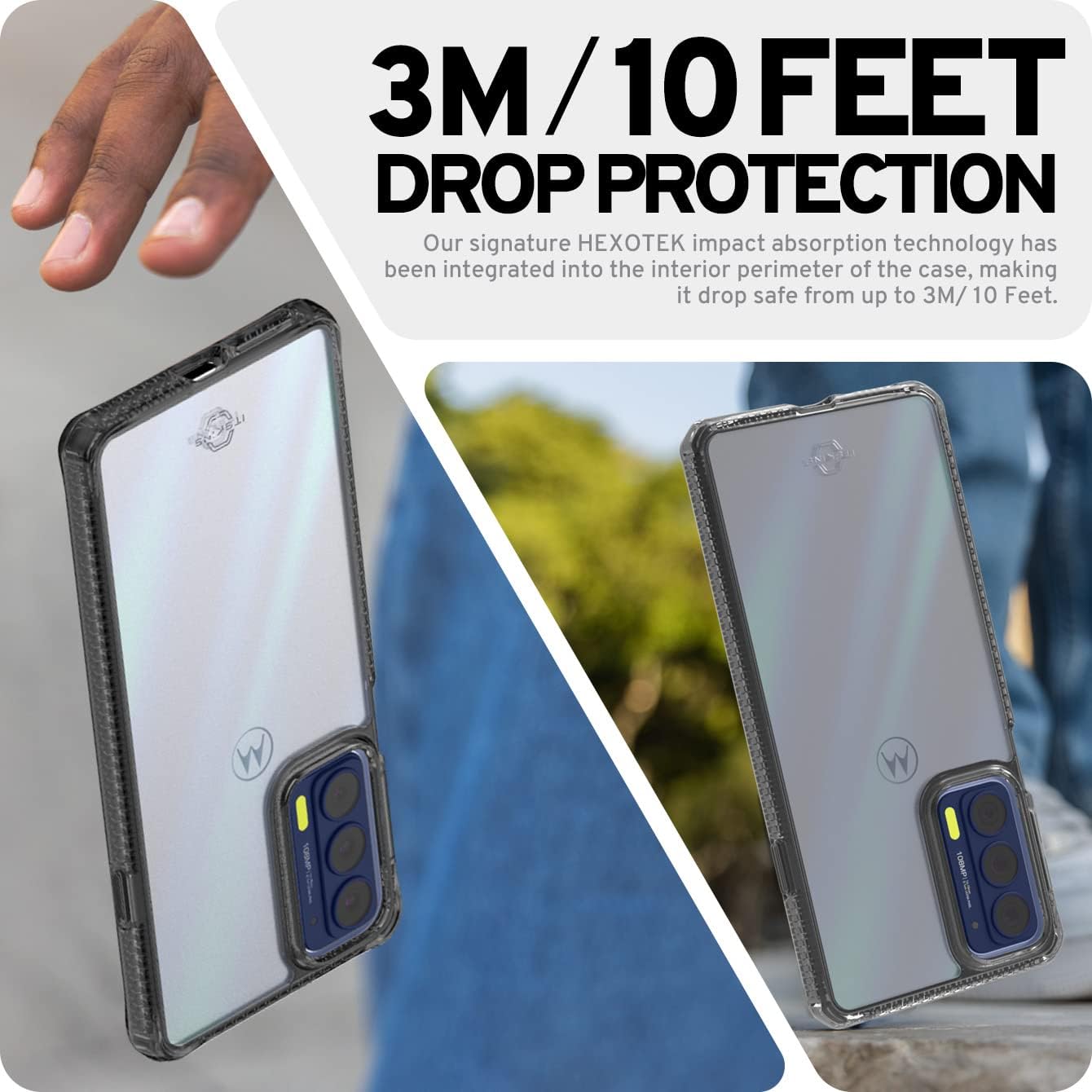 ITSKINS Hybrid // Clear Compatible with Moto Edge 2021, Protective Phone Case, Slim Hybrid Case, Anti-Yellowing, and Heavy Duty Shockproof Cover, Military Phone Case - Black and Transparent