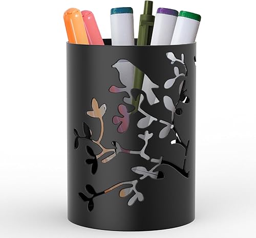 Mango Steam Soporte de metal para bolígrafo, soporte para escritorio, organizador de vasos para oficina, aula, hogar (blanco, pájaro)