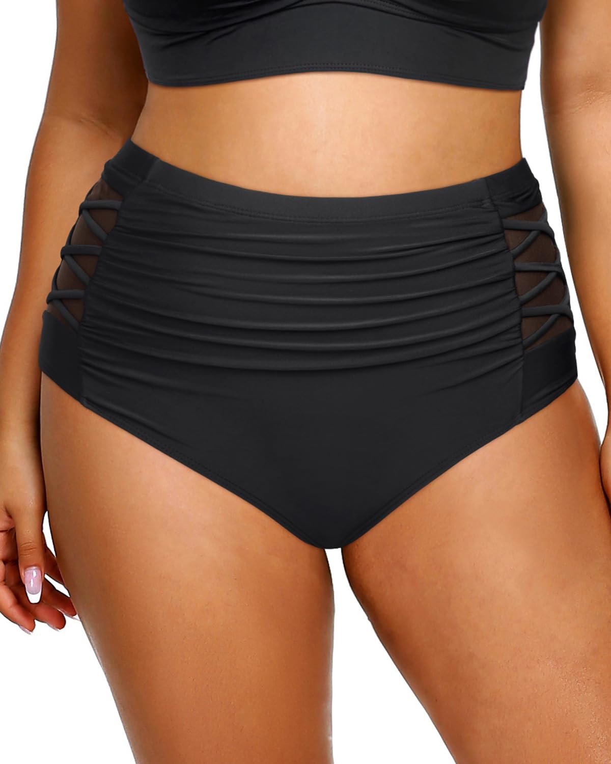Daci Women Swim Bottoms High Waisted Bikini Bottoms Strappy Full Coverage Plus Size Bathing Suit Bottoms