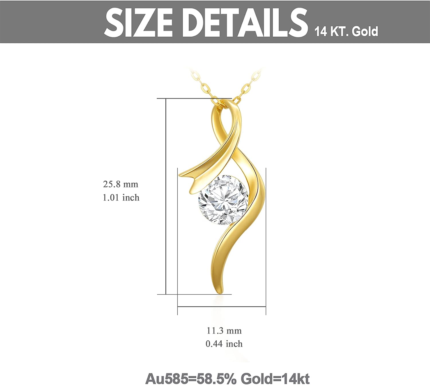SISGEM 14K Real Gold 1 Carat Round-Cut Moissanite Necklace for Women,Yellow Gold Infinity/Heart Pendant Ribbon Necklaces Birthday Gifts for Wife Girlfriend 16''-18'' - Image 7