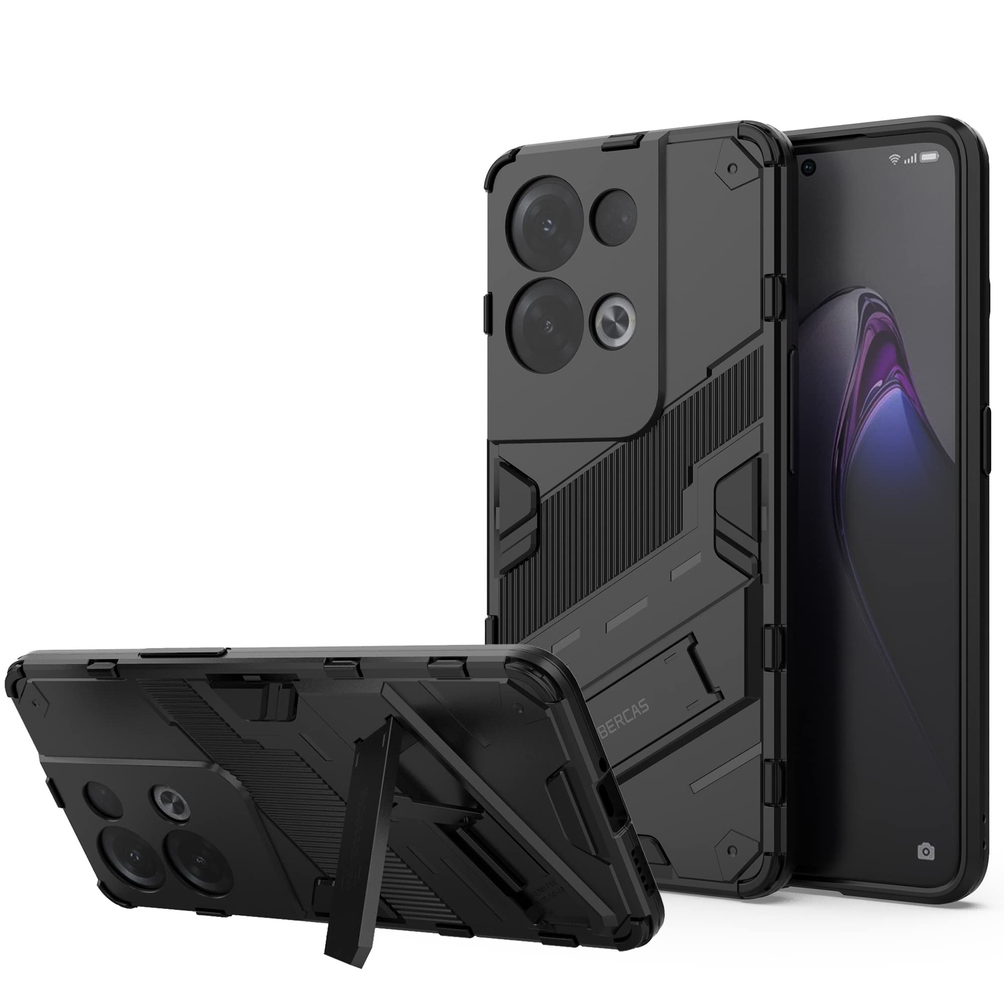 ESTH® Case for Oppo Reno8 Pro/Reno8 Pro+ with Expanding Stand and Shockproof TPU Bumper, [Military Grade Anti-Fall Protection], Cover Compatible with Magnetic Car Mount, Black