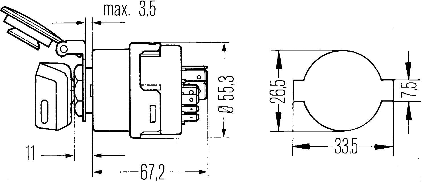HELLA Interrupteur d'allumage/de démarreur - Commande de rotation - 12V / 24V - 10pôle - Commutateur on/off/Interrupteur de sécurité/démarrer/préchauffer - 6JB 003 959-011