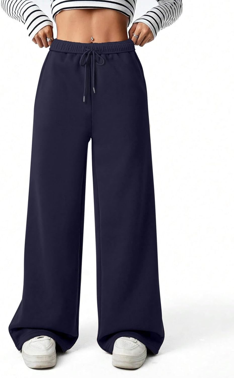 Women's Fleece Wide Leg Sweatpants Winter Warm Thermal Straight Leg Sweat Pants with Pockets - Image 4