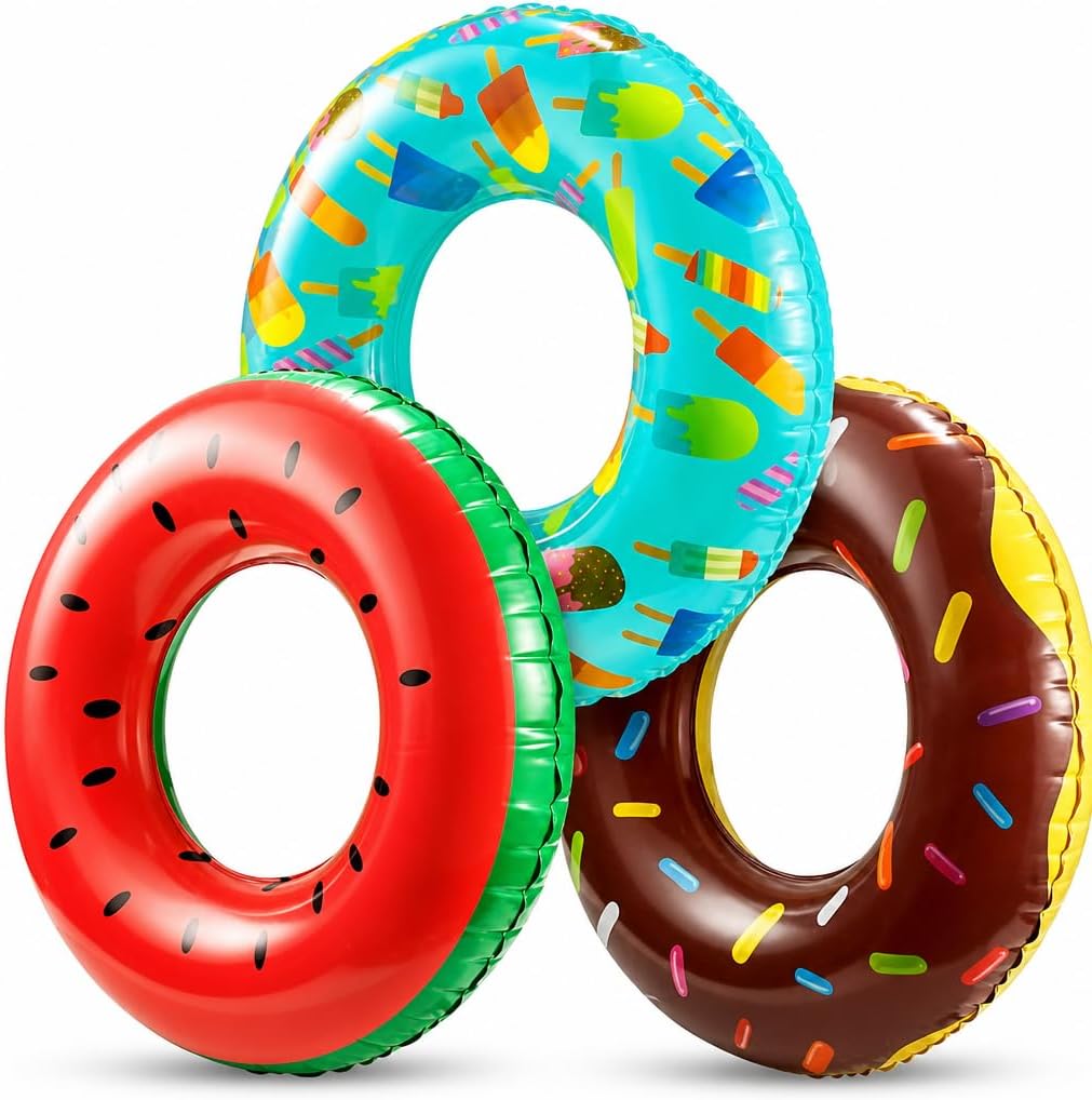 Kids Inflatable Pool Floats (3-Pack) Swim Rings for Pool & Beach Fun | Includes 3 Fun Designs with Inflatable Swim Rings for Toddlers & Kids, Pool Toys, Beach Vacations & Summer Water Play