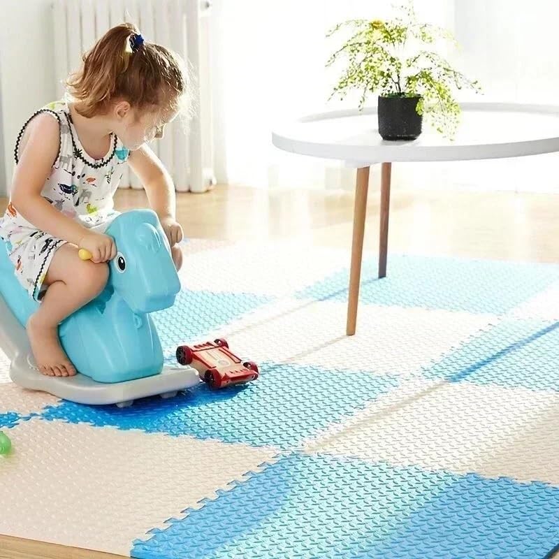8-częściowa podłoga z puzzli, koc z pianki EVA, mata do zabawy do użytku w garażach, siłowniach, domowych salach fitness(Yellow and Blue)