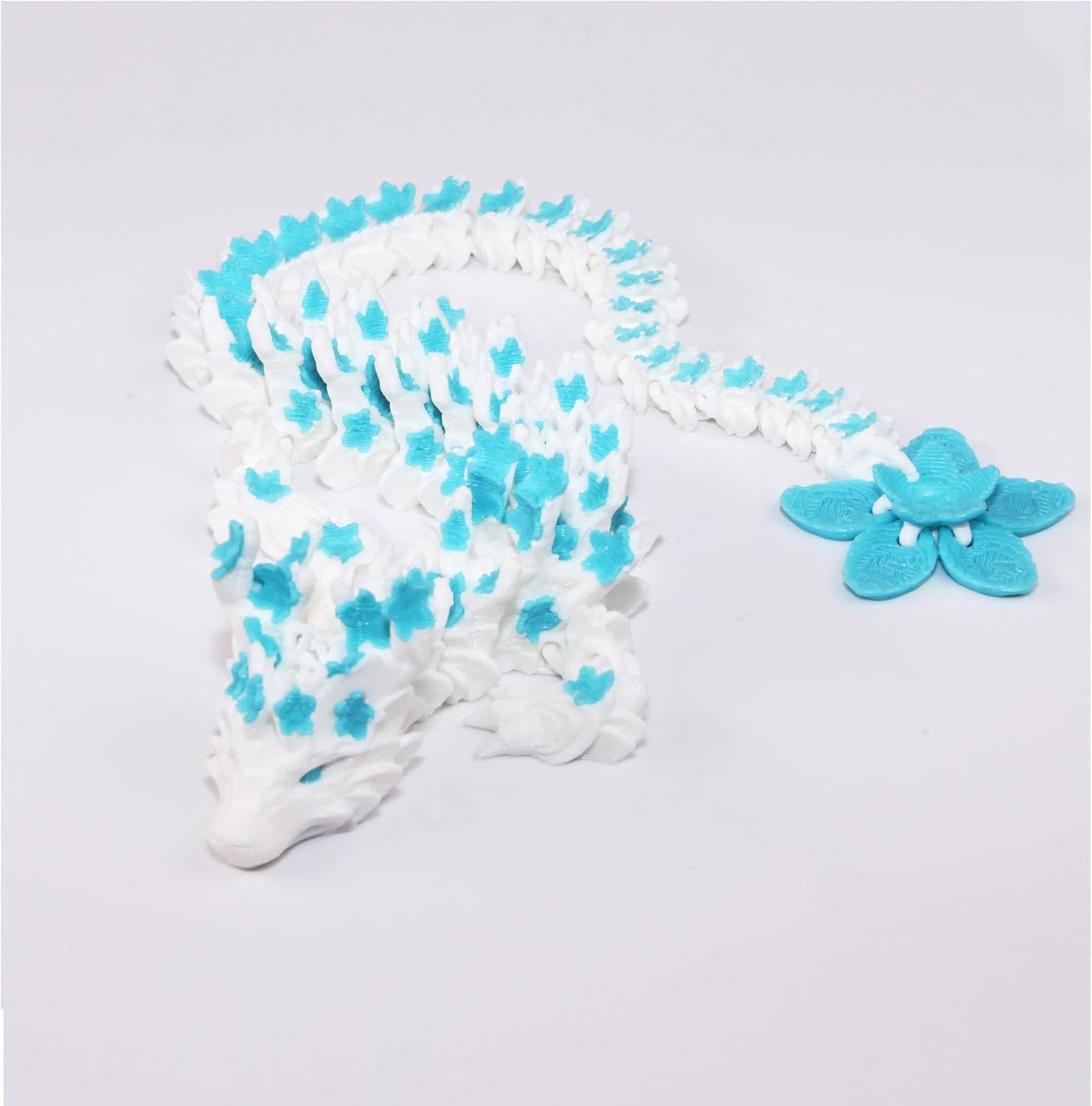 3D Printed Cherry Blossom Dragon  11.8in Realistic Articulated Dragon Fidget Toy, Desk Dcor and Collectible (White Blue)