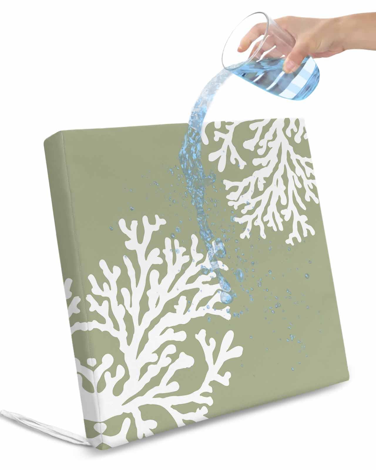 Edwiinsa Sage Green Coral Indoor/Outdoor Seat Cushions Cover,Waterproof Patio Chaise Lounge Cushion Cover for Beach Pool Side Chair Cushions 22x20x2 Pieces Ocean Coastal White Summer Sea Watercolor